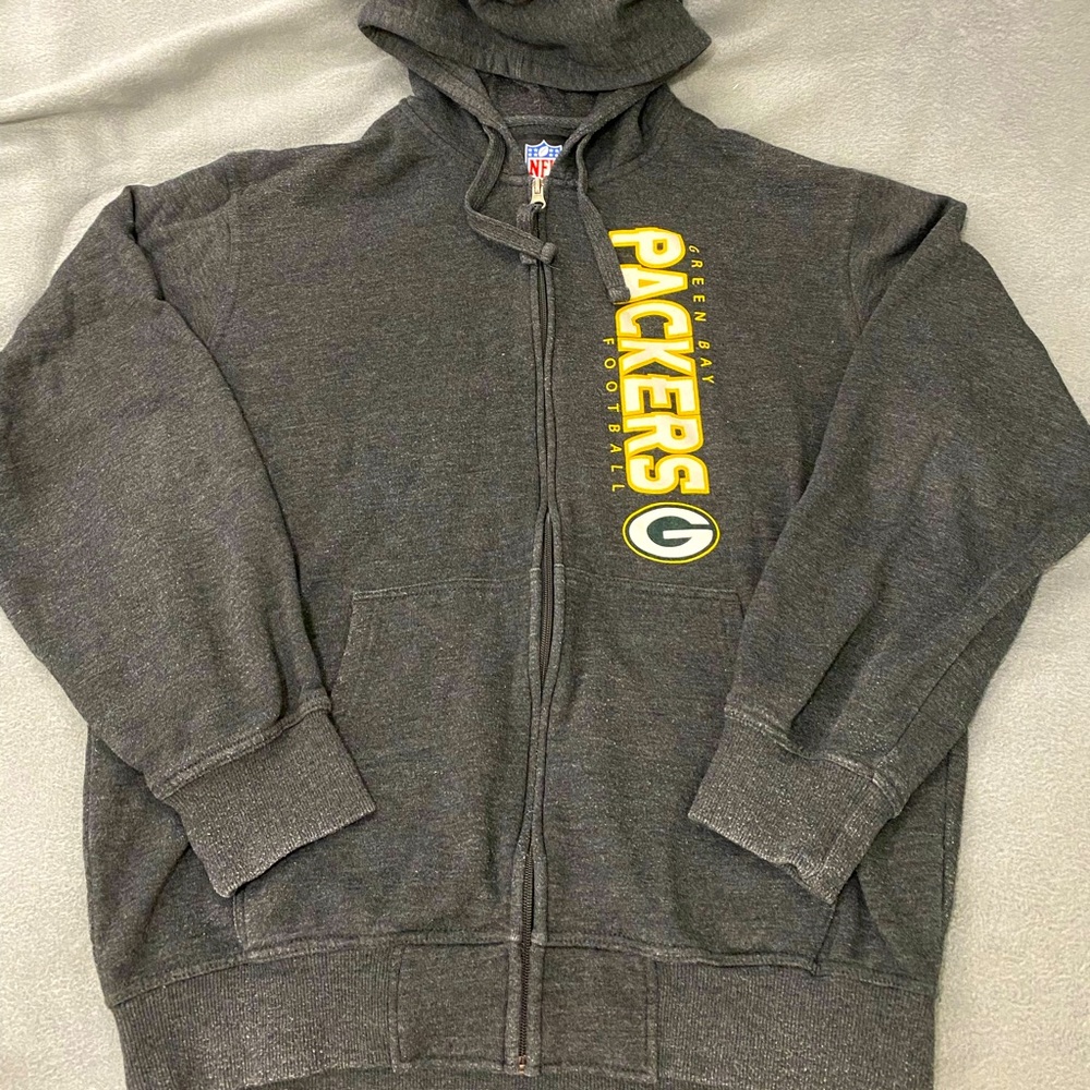Green Bay Packers NFL Heathered Gray Men’s Large Full Zip Hooded Jacket